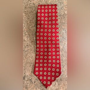 Tommy Hilfiger Red Silk Necktie with Repeating Floral Medallions